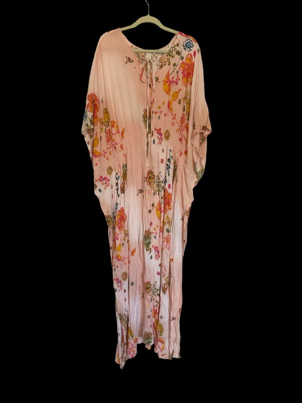 Pink Floral Kaftan Style Maxi Dress w/ Butterfly Sleeve